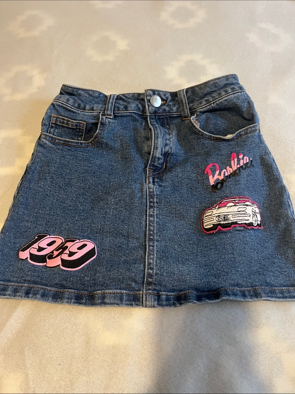 Barbie Dark Blue Denim Mini Skirt with Pink Patches
